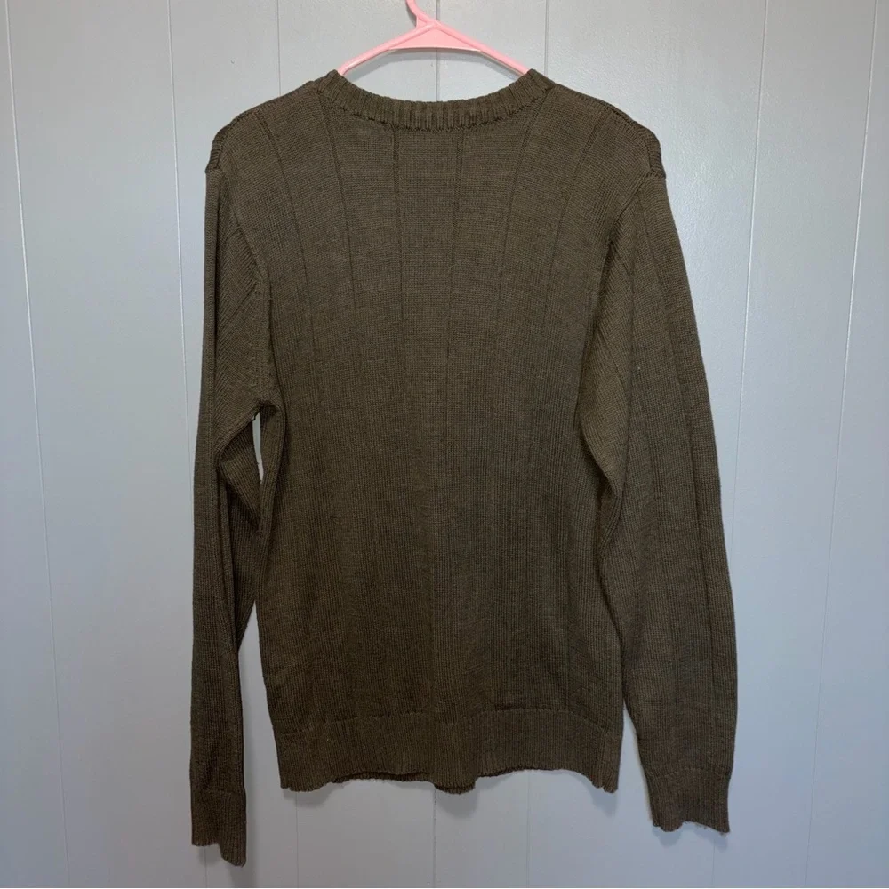 Oscar de la Renta Olive Green Cotton Blend Cable Knit Crew Neck Sweater Small